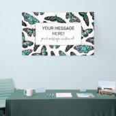Aqua Blauwgroen zwart Butterflies Waterverf Patroo Spandoek (Beurs)