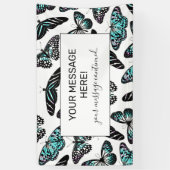 Aqua Blauwgroen zwart Butterflies Waterverf Patroo Spandoek (Verticaal)