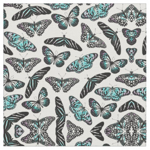 Aqua Blauwgroen zwart Butterflies Waterverf Patroo Stof
