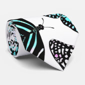 Aqua Blauwgroen zwart Butterflies Waterverf Patroo Stropdas (Opgerold)