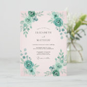 Aqua Bleke Roze Bloemblad Bruiloft Kaart (Staand voorkant)