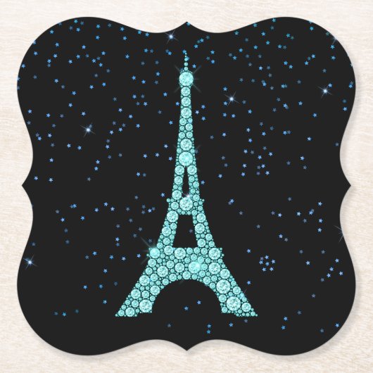 Aqua Bling Eiffel Tower Kartonnen Onderzetters (Voorkant)