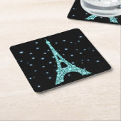 Aqua Bling Eiffel Tower Kartonnen Onderzetters (Schuin)