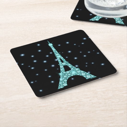 Aqua Bling Eiffel Tower Kartonnen Onderzetters (Schuin)
