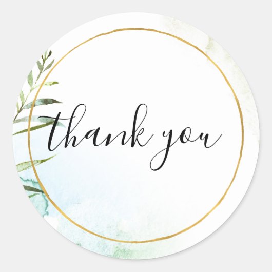 Aqua Bliss Leaves Waterverf Dank u Ronde Sticker (Voorkant)