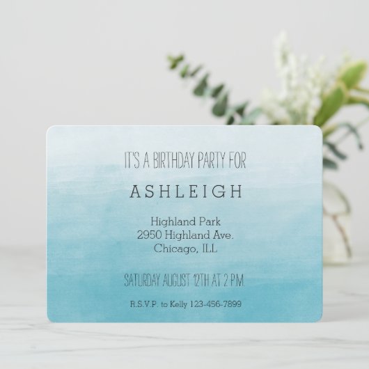 Aqua Bliss Waterverf Ombre jarig Kaart (Staand voorkant)