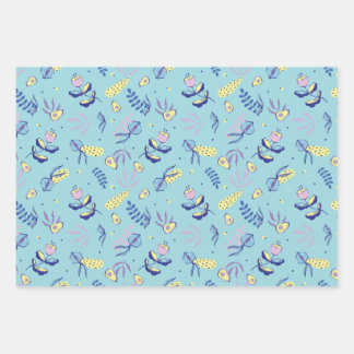 Aqua Bloem Motief Inpakpapier Vel