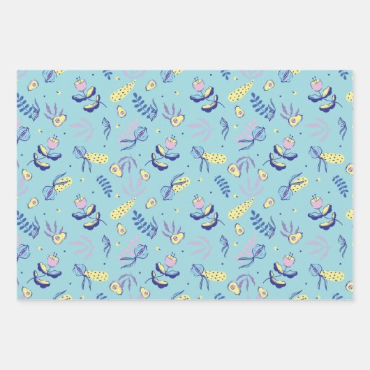 Aqua Bloem Motief Inpakpapier Vel (Voorkant)