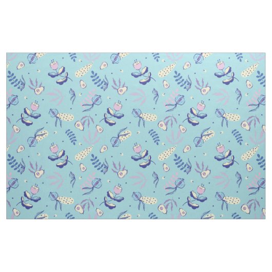 Aqua Bloem Motief Stof & Ambachtspatronen (Yard (91,4 cm))