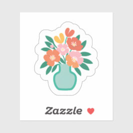 Aqua Bloemboeket | Bloemenvase Schattig Getekend Sticker
