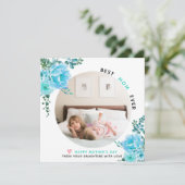 Aqua bloemen Beste mama ooit Moederdag foto Feestdagenkaart (Staand voorkant)