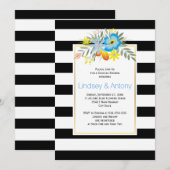 Aqua bloemen en strepen trouwparen douchen kaart (Voorkant / Achterkant)