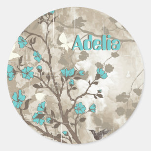 aqua bloemen floral grunge custom ronde sticker