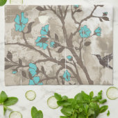  aqua bloemen floral grunge custom theedoek (Gevouwen)