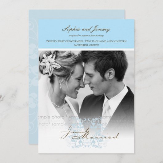 Aqua Bloemen Foto Bruiloft Aankondiging (Voorkant / Achterkant)