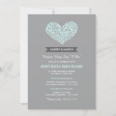 Aqua Bloemen Hart Monogram Oefendiner Kaart (Voorkant)