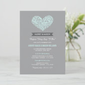 Aqua Bloemen Hart Monogram Oefendiner Kaart (Staand voorkant)