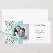 Aqua Bloemen Save the Date Foto Kaarten (Voorkant / Achterkant)