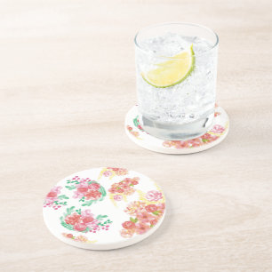 Aqua bloemen zandsteen onderzetter