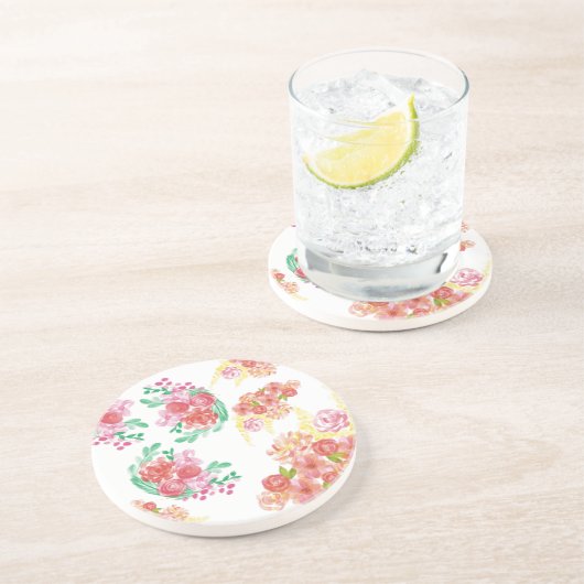 Aqua bloemen zandsteen onderzetter (Zijkant)