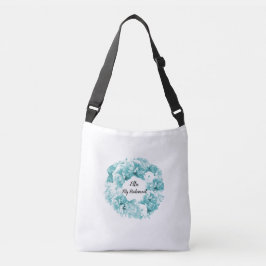 Aqua bloemenkrans Bruidsmeisje Boodschappentas Crossbody Tas