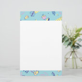Aqua bloemenpatroon briefpapier (Staand voorkant)