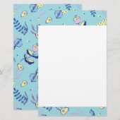Aqua bloemenpatroon briefpapier (Voorkant / Achterkant)