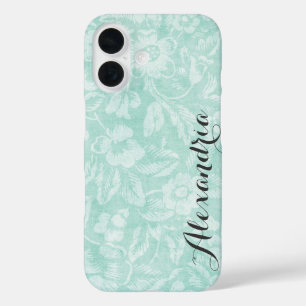 Aqua  bloemenprint monogram iPhone 16 hoesje