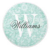 Aqua bloemenprint monogram keramische knop (Voorkant)