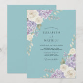Aqua Bloemrijke Romantische Bruiloft Kaart (Voorkant / Achterkant)