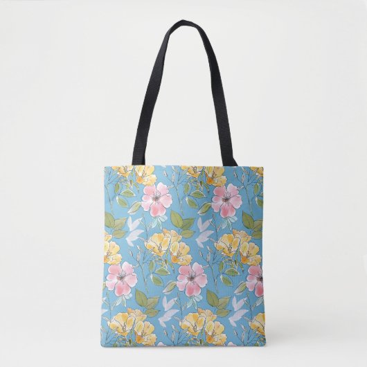Aqua Bloom Waterverf Tote Bag (Voorkant)