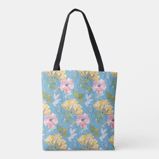 Aqua Bloom Waterverf Tote Bag (Achterkant)