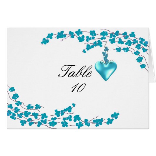 Aqua Blossom en Heart Table Seating Number (Voorkant Horizontaal)