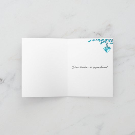 Aqua Blossom met hart Dank je Bedankkaart (Binnen)