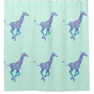 aqua , blu , paarse giraffes , douchegordijn