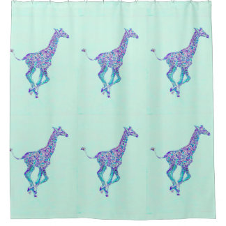 aqua , blu , paarse giraffes , douchegordijn