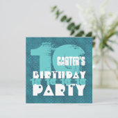 AQUA BLUE 10th Birthday Party 10 Year Old V02A9 Kaart (Staand voorkant)