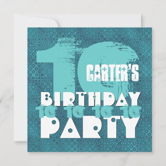AQUA BLUE 10th Birthday Party 10 Year Old V02A9 Kaart (Voorkant)