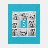 Aqua Blue 8 Foto Collage Aangepaste Monogram Fleece Deken (Voorkant)