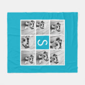 Aqua Blue 8 Foto Collage Aangepaste Monogram Fleece Deken (Voorkant (Horizontaal))