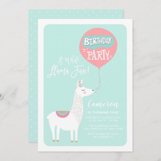 Aqua Blue A Whole Llama Fun Kids Birthday Kaart (Voorkant / Achterkant)