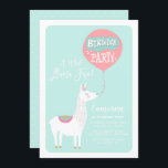 Aqua Blue A Whole Llama Fun Kids Birthday Kaart<br><div class="desc">Aqua Blue A Whole Llama Fun Kids Birthday Party Invitation.  verjaardagsfeestuitnodiging met een schattige illustratie van een feestelijke witte lama met een roze ballon. Personaliseer door uw gebeurtenisdetails toe te voegen. U kunt de rug verder aanpassen door een foto of een ander afbeelding toe te voegen.</div>