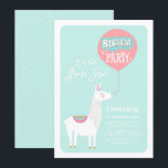 Aqua Blue A Whole Llama Fun Kids Birthday Kaart<br><div class="desc">Aqua Blue A Whole Llama Fun Kids Birthday Party Invitation.  verjaardagsfeestuitnodiging met een schattige illustratie van een feestelijke witte lama met een roze ballon. Personaliseer door uw gebeurtenisdetails toe te voegen. U kunt de rug verder aanpassen door een foto of een ander afbeelding toe te voegen.</div>