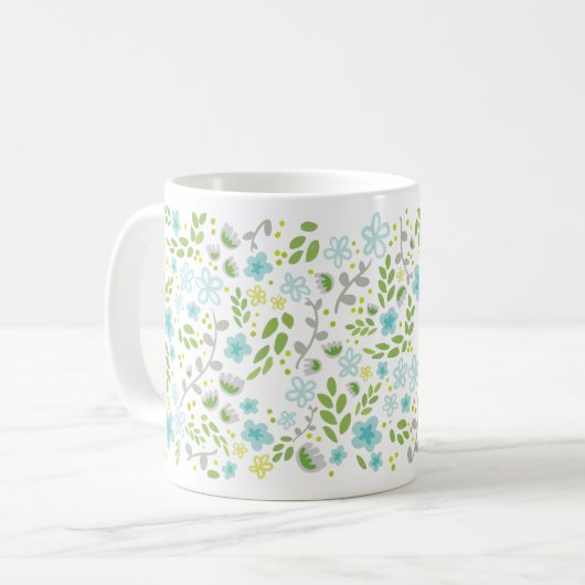 Aqua Blue Aangepaste Naam  Bloemen Girly Mok (Voorkant links)