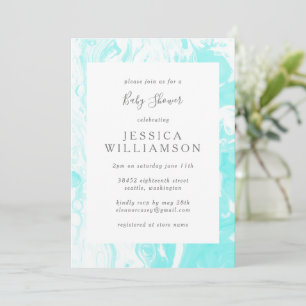 Aqua Blue Abstract marmer Baby shower Kaart