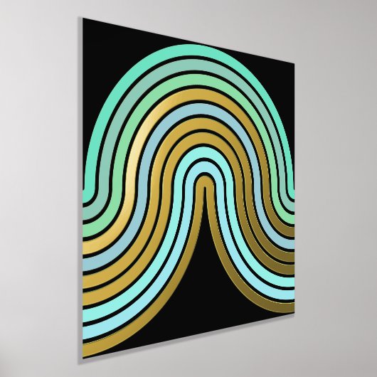 Aqua Blue Abstract Wave Lines Art Pattern Gold Folie Afdrukken (Laagn)