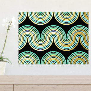 Aqua Blue Abstract Wave Lines Art Pattern Gold Folie Afdrukken