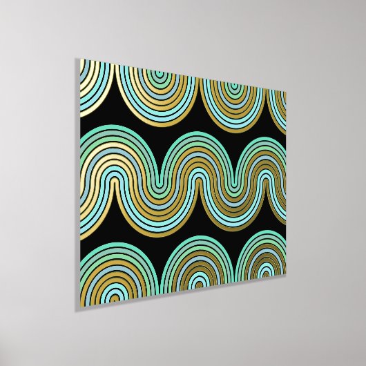 Aqua Blue Abstract Wave Lines Art Pattern Gold Folie Afdrukken (Laagn)