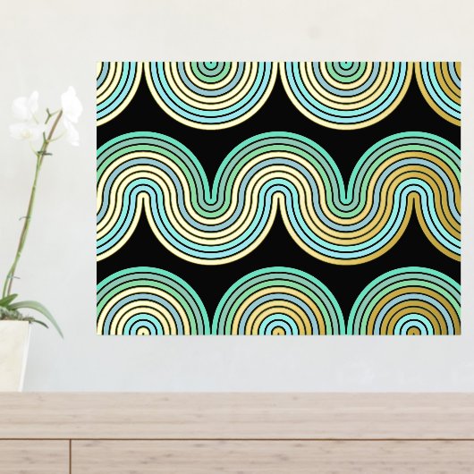 Aqua Blue Abstract Wave Lines Art Pattern Gold Folie Afdrukken (Insitu (Entree Tafel))