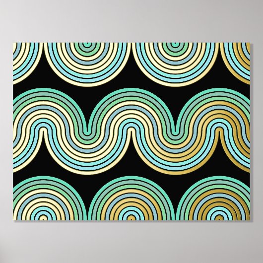 Aqua Blue Abstract Wave Lines Art Pattern Gold Folie Afdrukken (Voorkant)